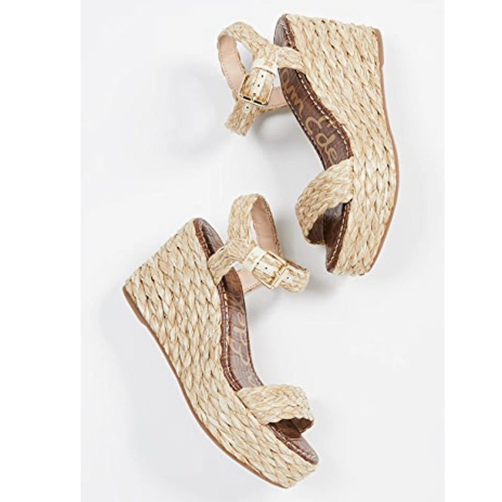 Sam Edelman Deena Woven Raffia Platform Wedge Sandals Tan Braided Espadrille 8